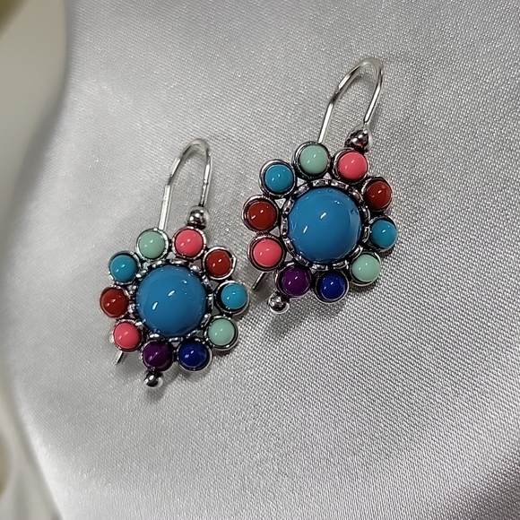 Sterling Silver Vibrant Hook Drop Earrings, S925 - Picture 5 of 7